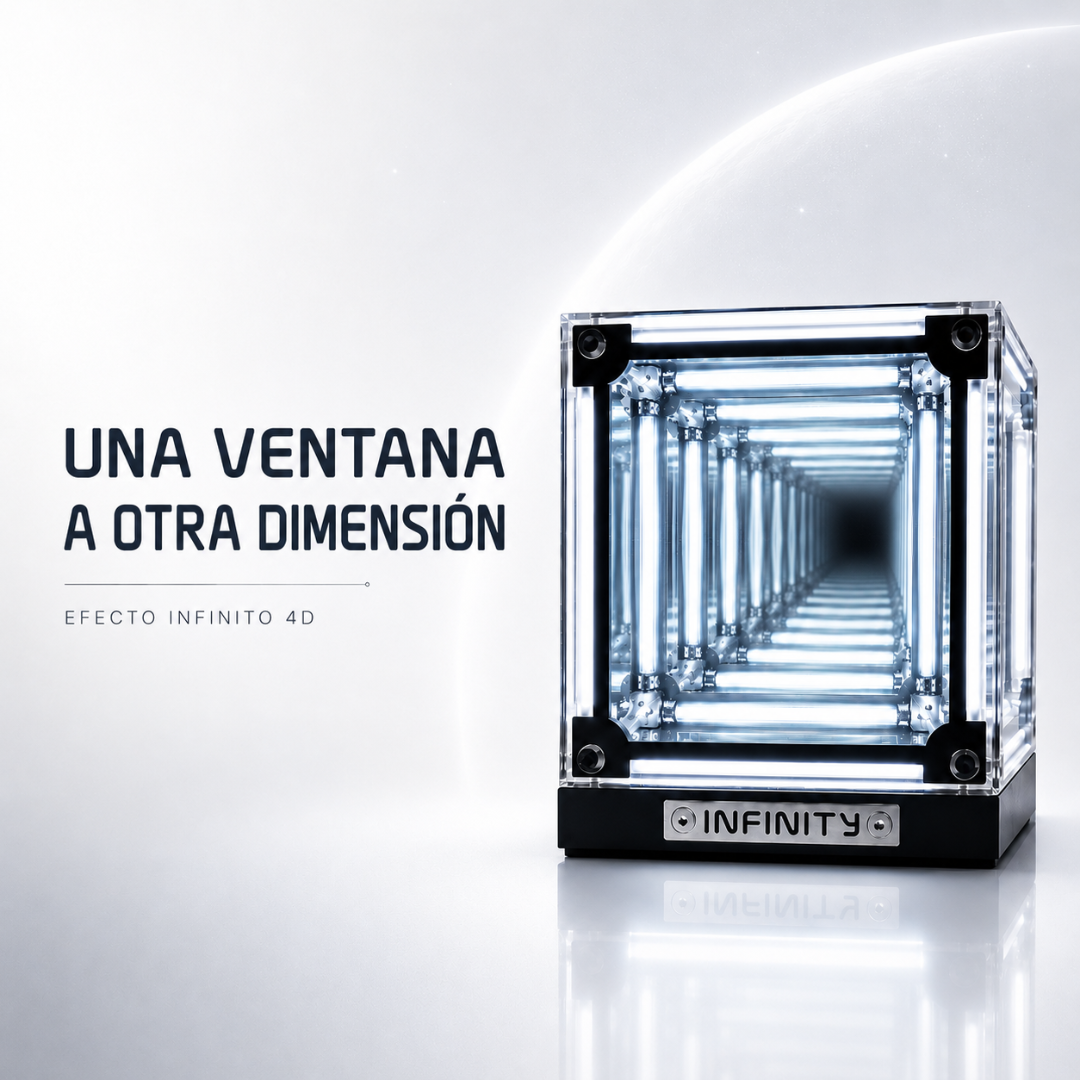 ESTELAR Cube LED efecto túnel infinito vista frontal luz blanca